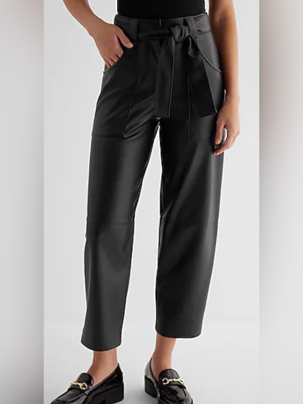 Express High Waisted Faux Leather Belted Utility Ankle Pant